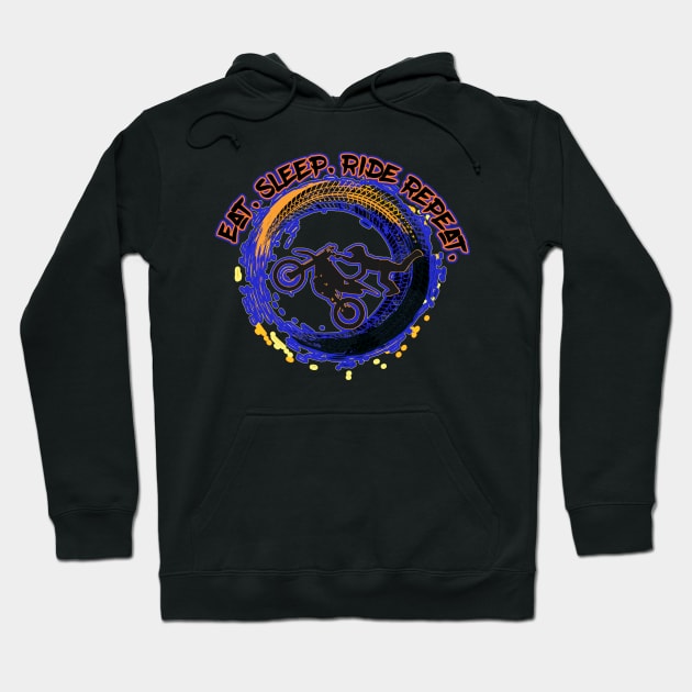 Blue and Orange Eat Sleep Ride Repeat Dirt Bike Motocross Hoodie by FamilyCurios